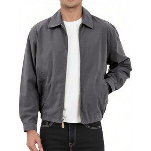Men's Grey Cotton Casual Stylish Versatile Zip Up Lightweight Bomber Jacket
